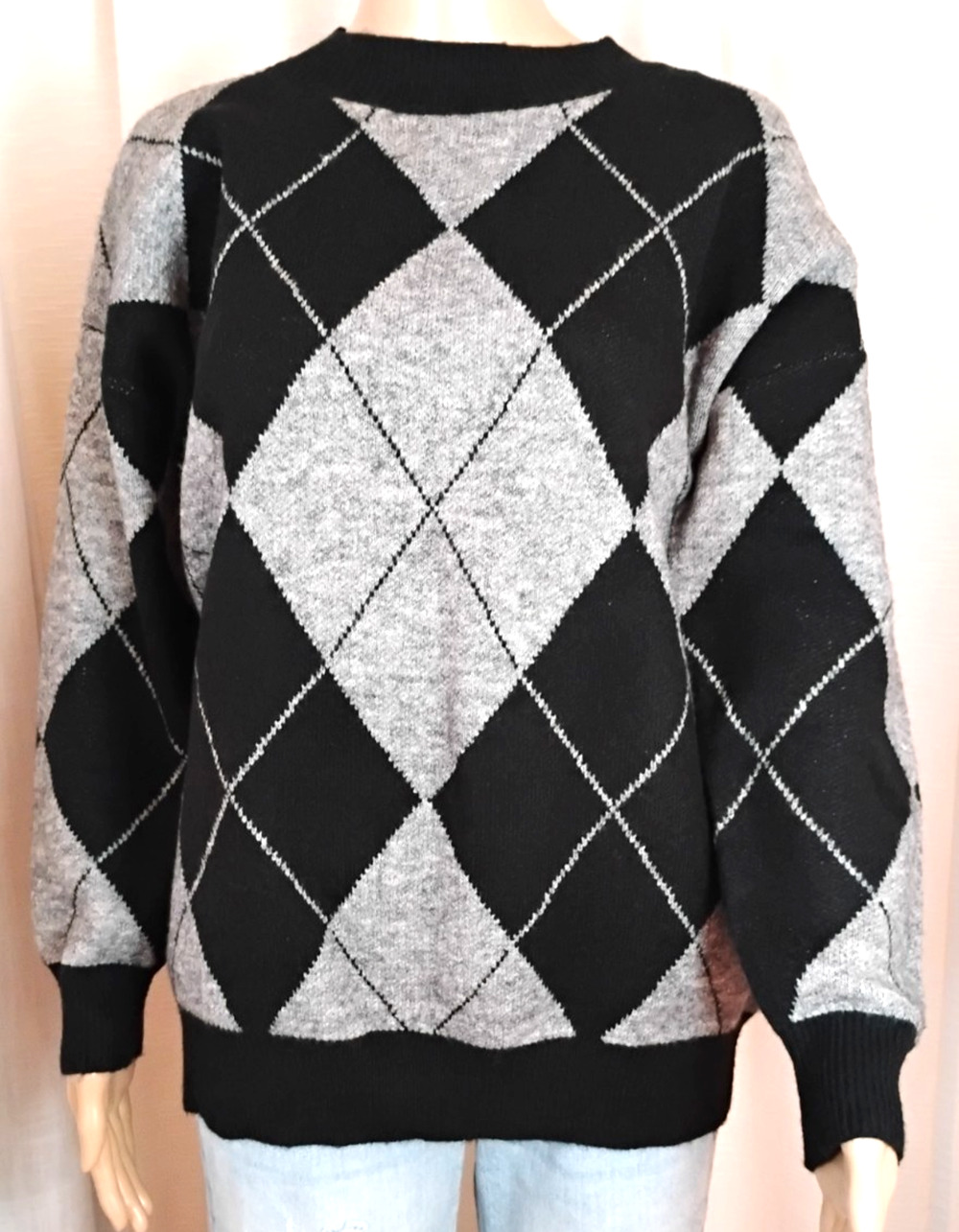 BTFBM Argyle Knit Sweater Blouson Crewneck Preppy Academia Womens Small